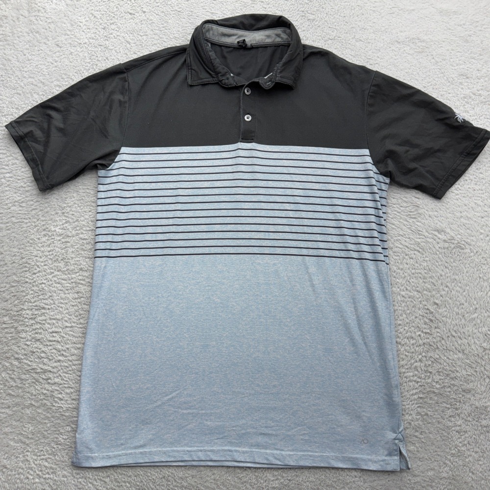 AndersonOrd Mens Performance Polo Shirt Black Blue‎ Striped Golf Medium